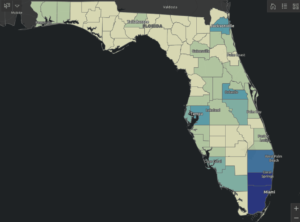 Coronavirus COVID-19 cases in Florida by zip code.